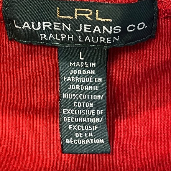 Lauren Ralph Lauren Size Large Red Long Sleeve with Brown Shoulder Zip Detail - Picture 5 of 6